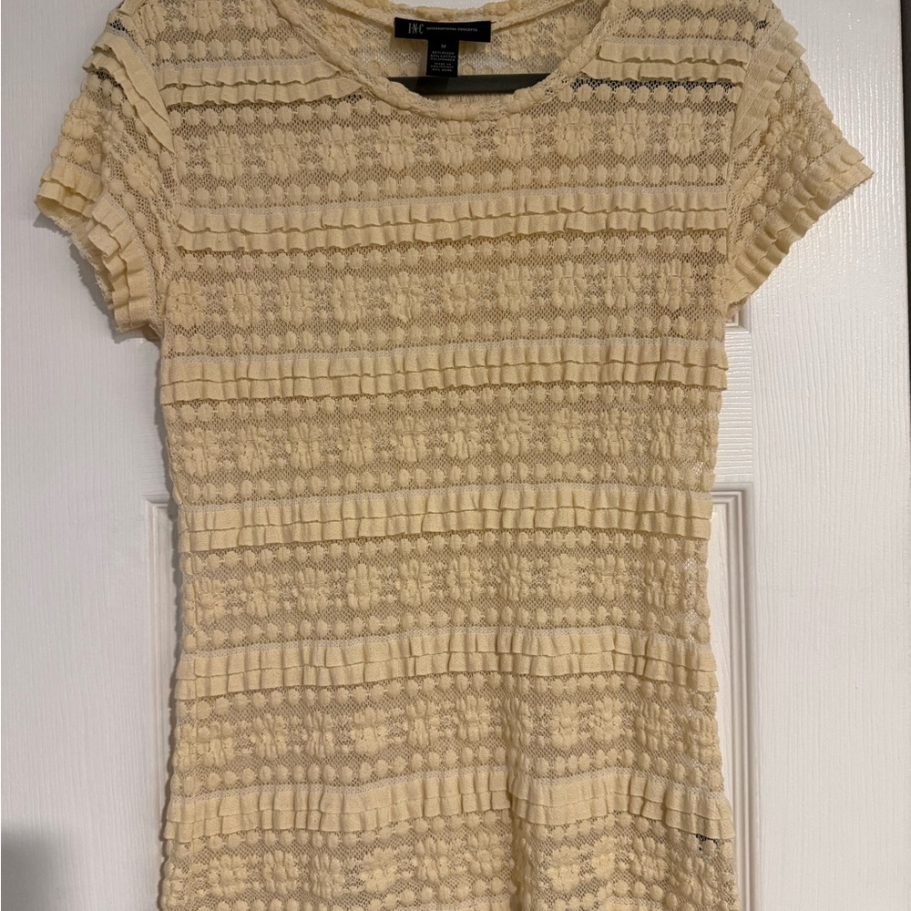 INC International Concepts Cream Fitted Ribbed Tee